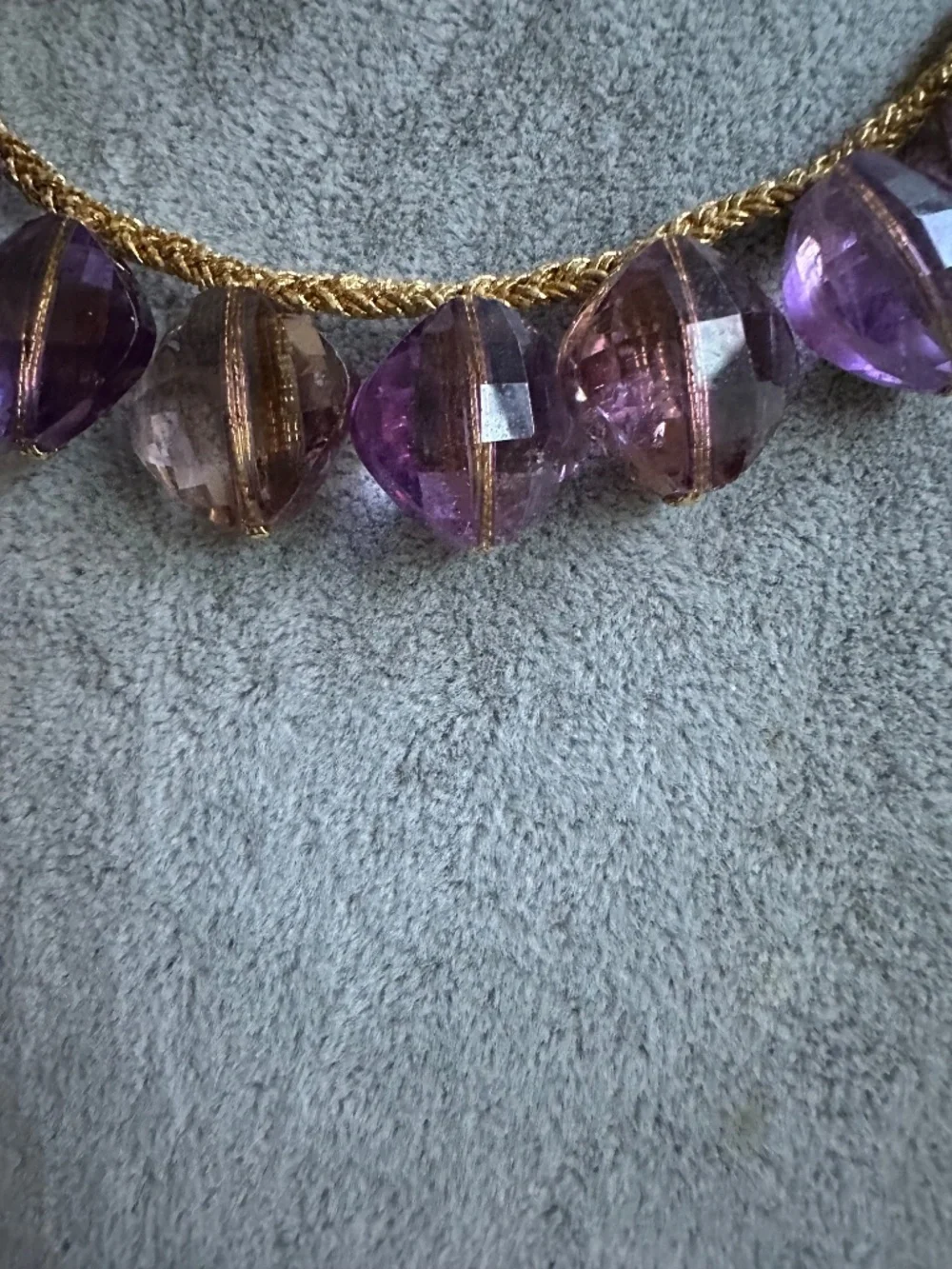 vintage Amertrine  vintage large faceted necklace purple golden highlights